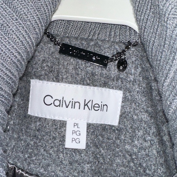 NWT Calvin Klein Wool Coat GRAY double layer high neck long  sz Large - Picture 2 of 7